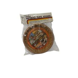 Deluxe Bamboo Plate Holders Set Of 6 Vtg 1979 Paul Marshall Picnic Fast Shipping